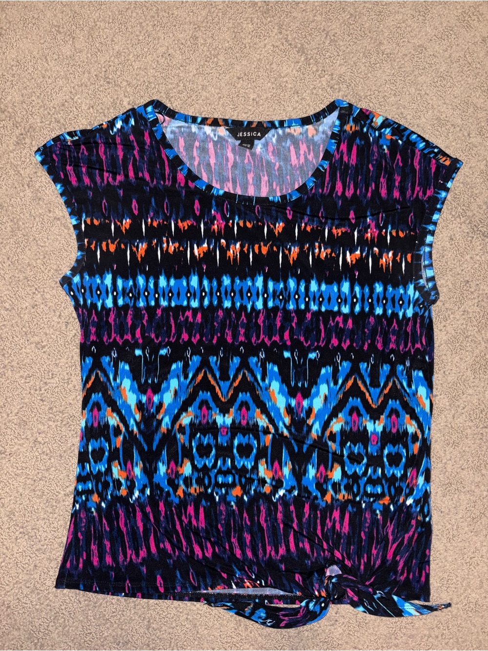JESSICA Multicolor Patterned Cap Sleeve Top, Like NEW, Size XS